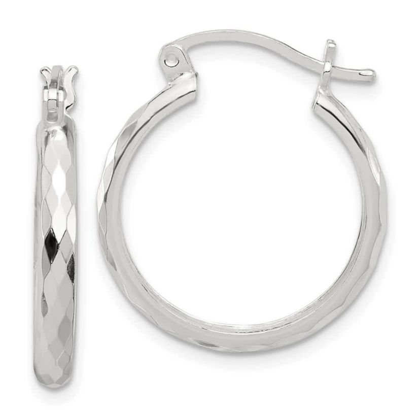 Sterling Silver Polished Textured Hoop Earrings