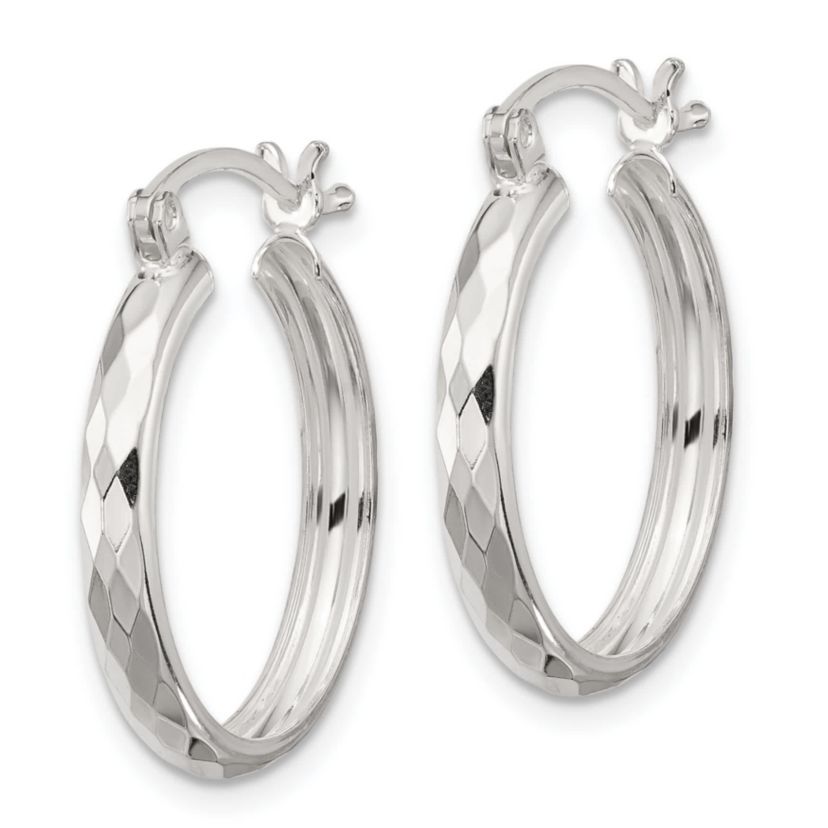 Sterling Silver Polished Textured Hoop Earrings
