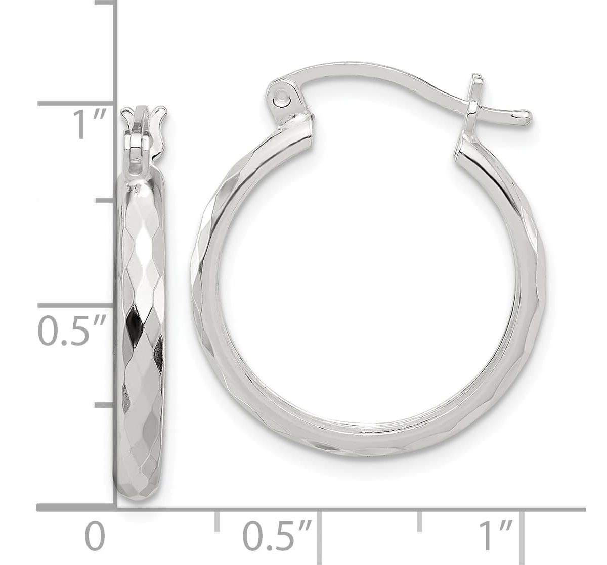 Sterling Silver Polished Textured Hoop Earrings