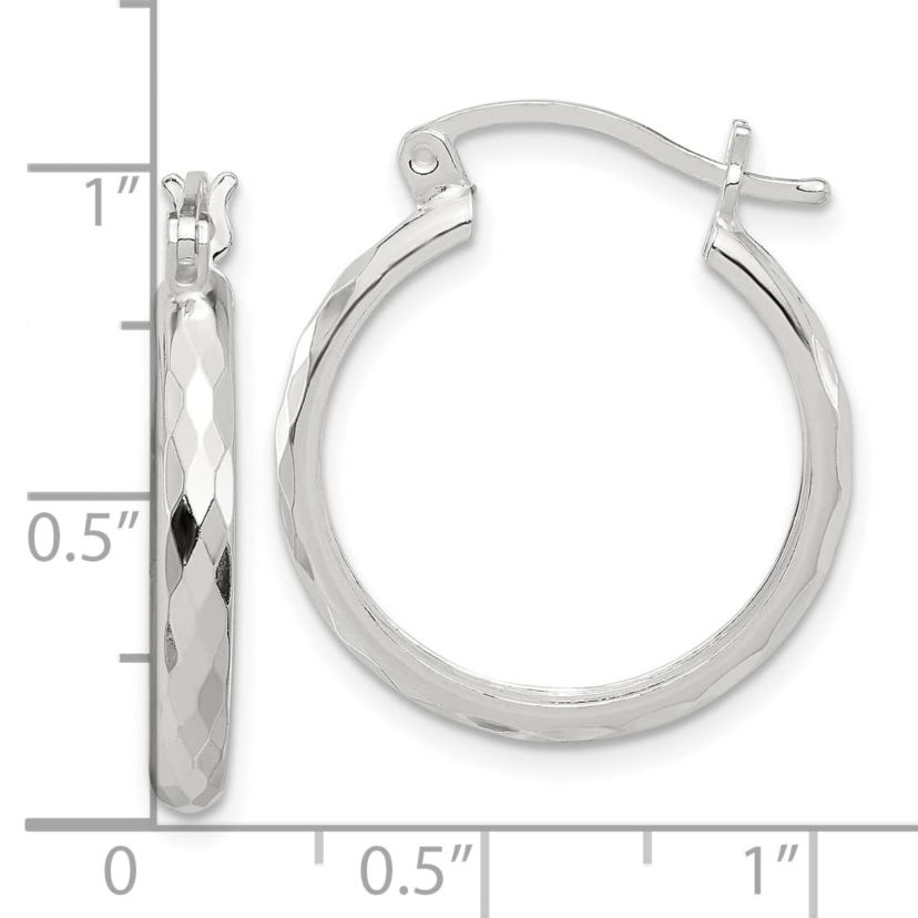 Sterling Silver Polished Textured Hoop Earrings
