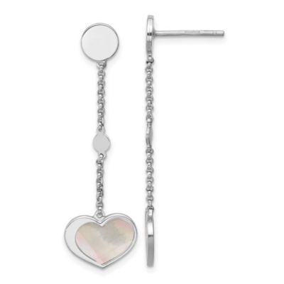 Belk & Co Sterling Silver Rhod-plated Mother of Pearl Heart Post Dangle Earrings