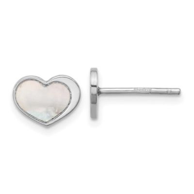 Belk & Co Sterling Silver Rhod-plated Mother of Pearl Heart Post Earrings, White
