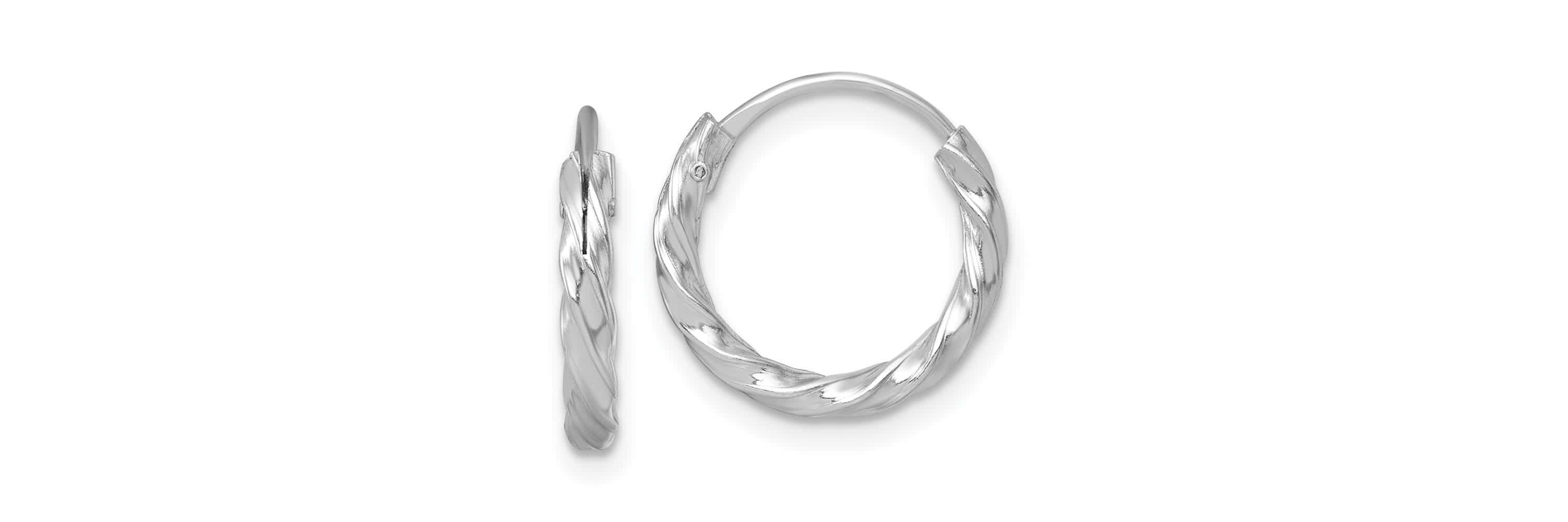 Sterling Silver Rhodium-plated Polished Twisted 15.5x2.25mm Round Hoop Earrings