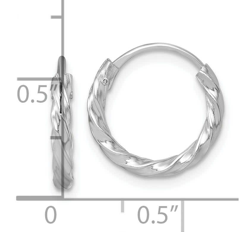 Sterling Silver Rhodium-plated Polished Twisted 15.5x2.25mm Round Hoop Earrings