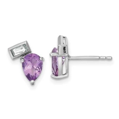 Belk & Co 1.19 ct. t.w. Amethyst and 1/4 ct. t.w. White Topaz Post Earrings in Rhodium-plated Sterling Silver