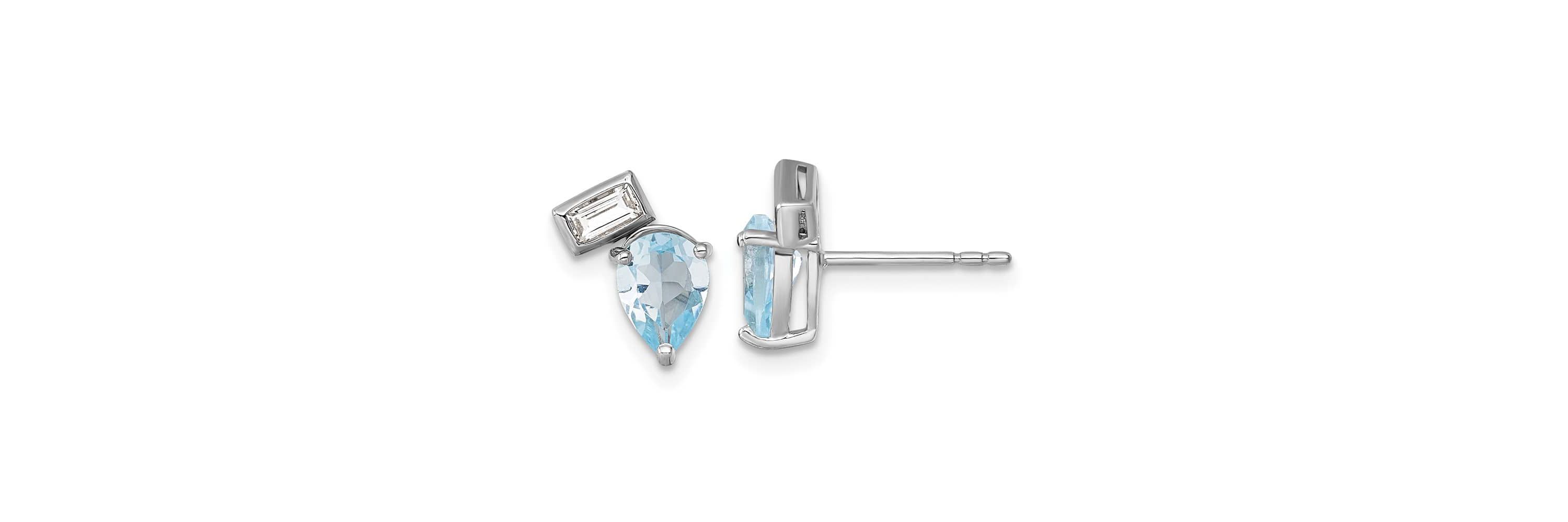 1.63 ct. t.w. Blue Topaz and 1/4 ct. t.w. White Topaz Post Earrings in Rhodium-plated Sterling Silver
