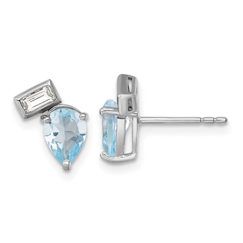 1.63 ct. t.w. Blue Topaz and 1/4 ct. t.w. White Topaz Post Earrings in Rhodium-plated Sterling Silver