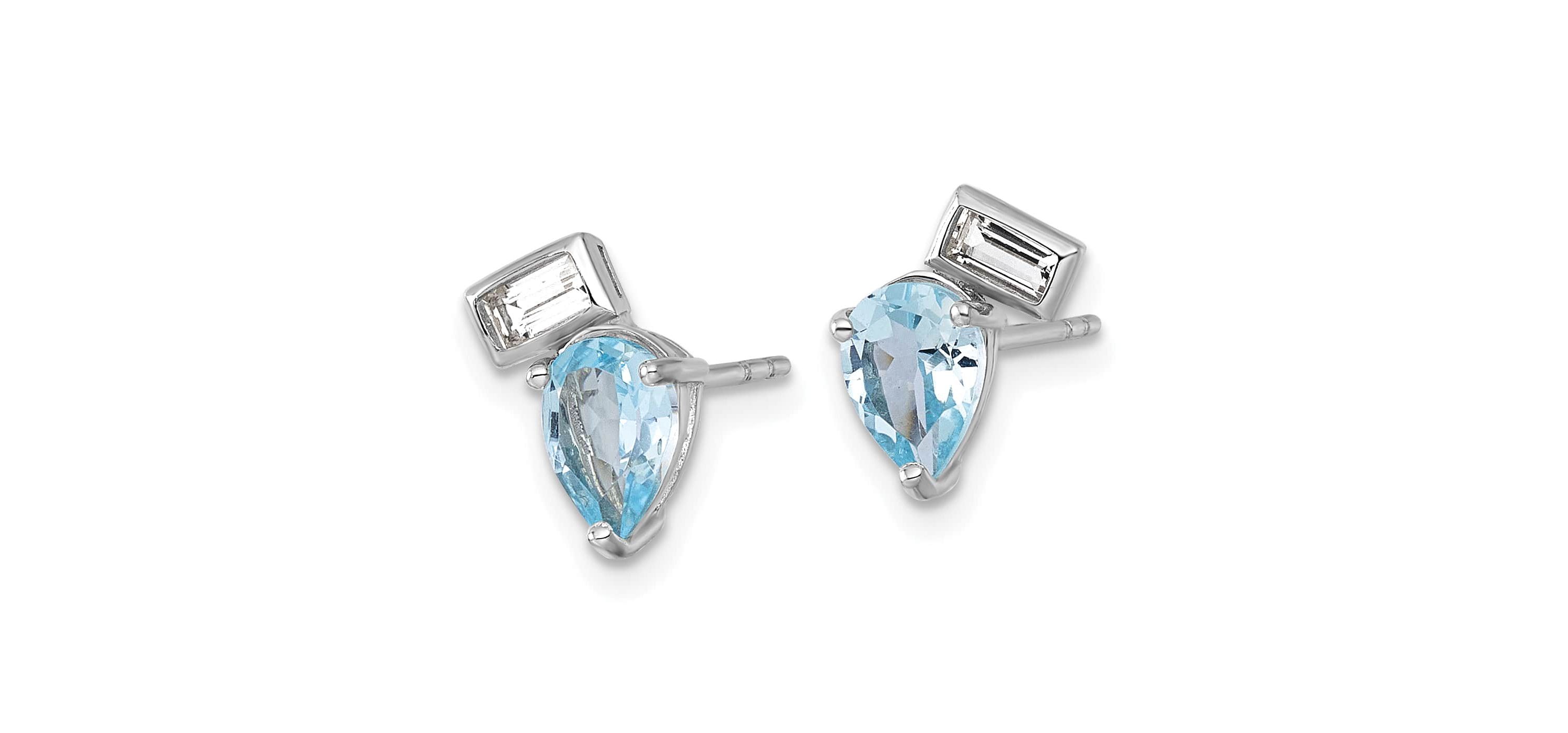 1.63 ct. t.w. Blue Topaz and 1/4 ct. t.w. White Topaz Post Earrings in Rhodium-plated Sterling Silver
