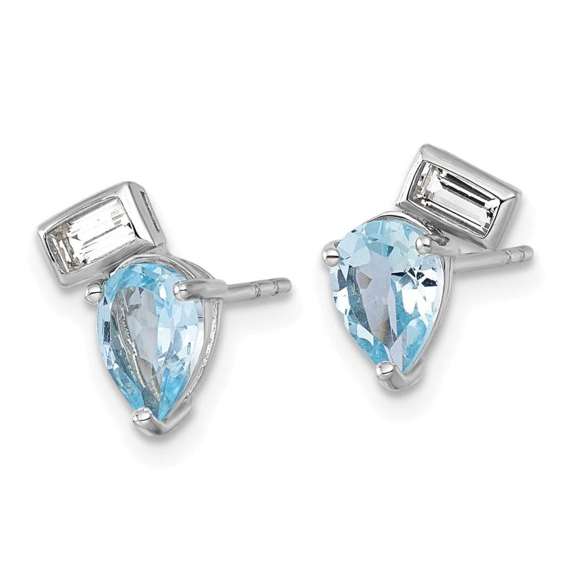 1.63 ct. t.w. Blue Topaz and 1/4 ct. t.w. White Topaz Post Earrings in Rhodium-plated Sterling Silver