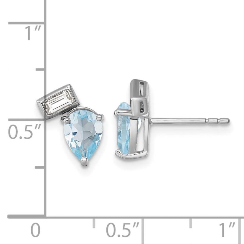 1.63 ct. t.w. Blue Topaz and 1/4 ct. t.w. White Topaz Post Earrings in Rhodium-plated Sterling Silver