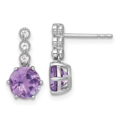 Belk & Co 2.37 ct. t.w. Amethyst and 1/5 ct. t.w. White Topaz Post Dangle Earrings in Rhodium-plated Sterling Silver