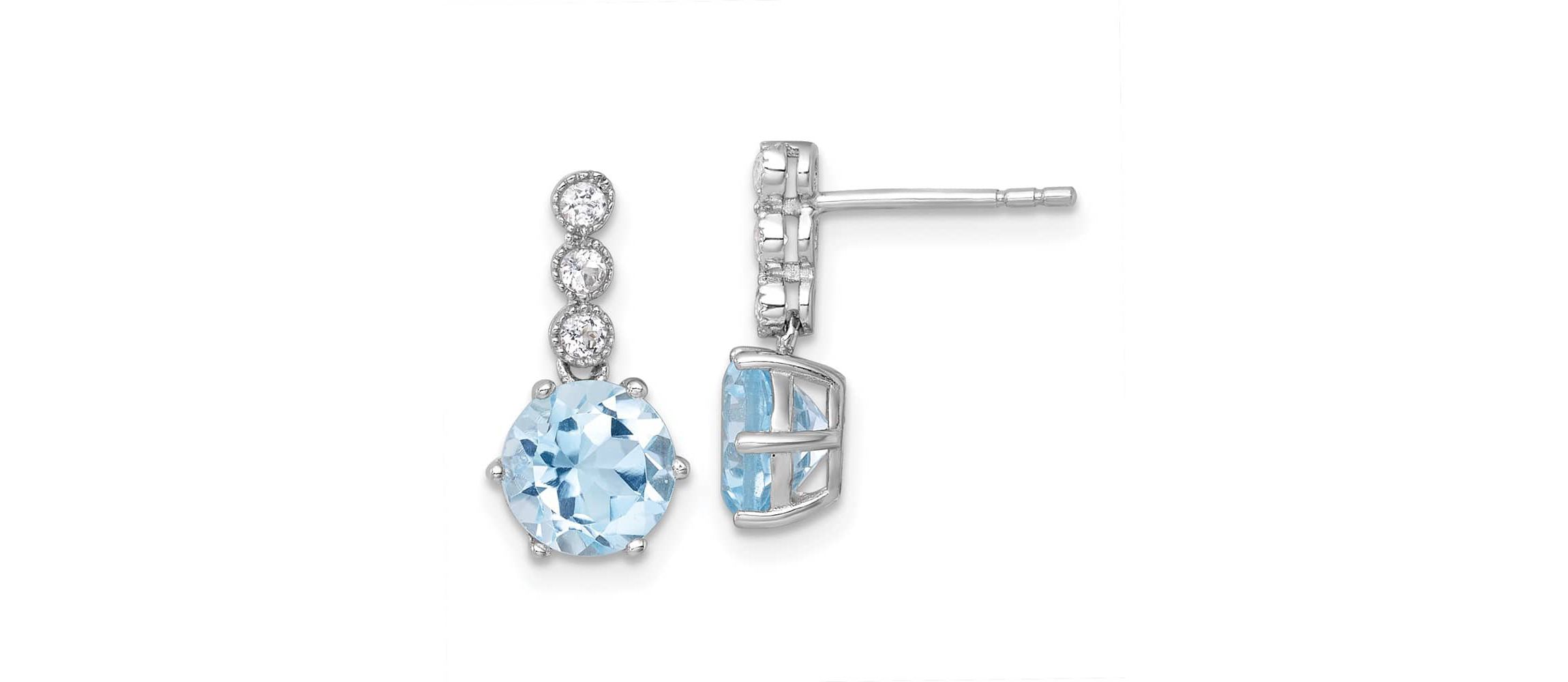 3.06 ct. t.w. Blue Topaz and 1/5 ct. t.w. White Topaz Polished Post Dangle Earrings in Rhodium-plated Sterling Silver