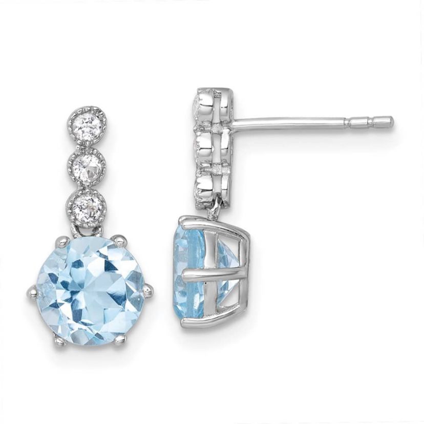 3.06 ct. t.w. Blue Topaz and 1/5 ct. t.w. White Topaz Polished Post Dangle Earrings in Rhodium-plated Sterling Silver
