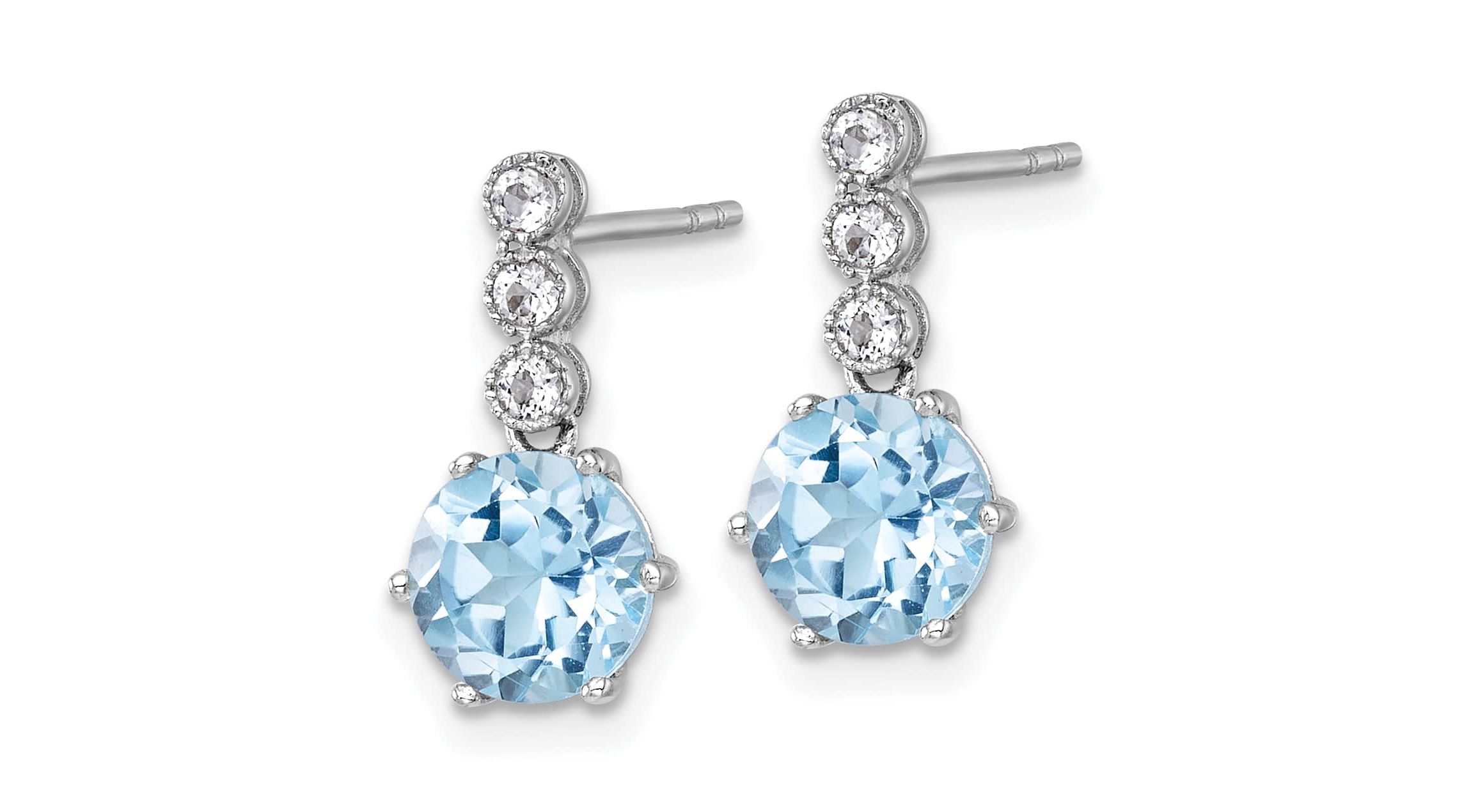 3.06 ct. t.w. Blue Topaz and 1/5 ct. t.w. White Topaz Polished Post Dangle Earrings in Rhodium-plated Sterling Silver