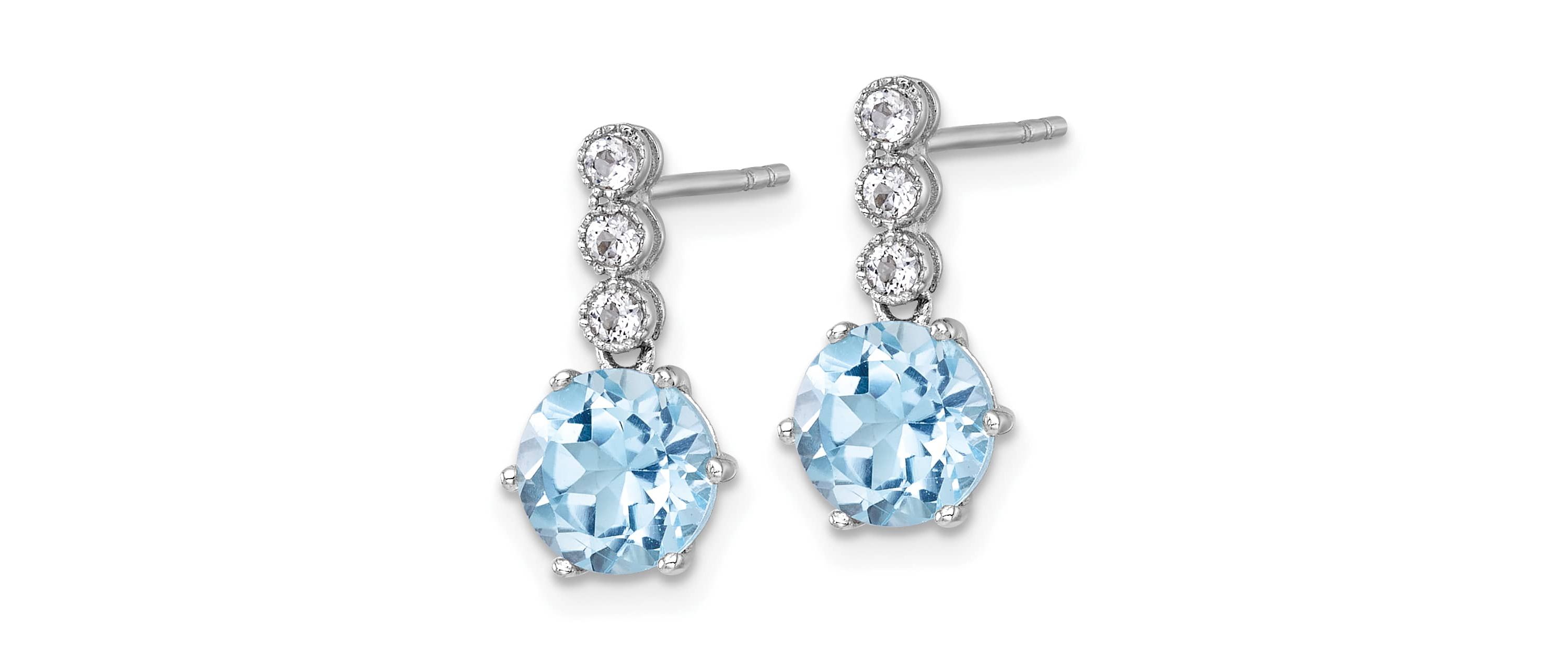 3.06 ct. t.w. Blue Topaz and 1/5 ct. t.w. White Topaz Polished Post Dangle Earrings in Rhodium-plated Sterling Silver