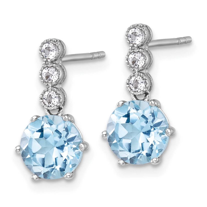 3.06 ct. t.w. Blue Topaz and 1/5 ct. t.w. White Topaz Polished Post Dangle Earrings in Rhodium-plated Sterling Silver
