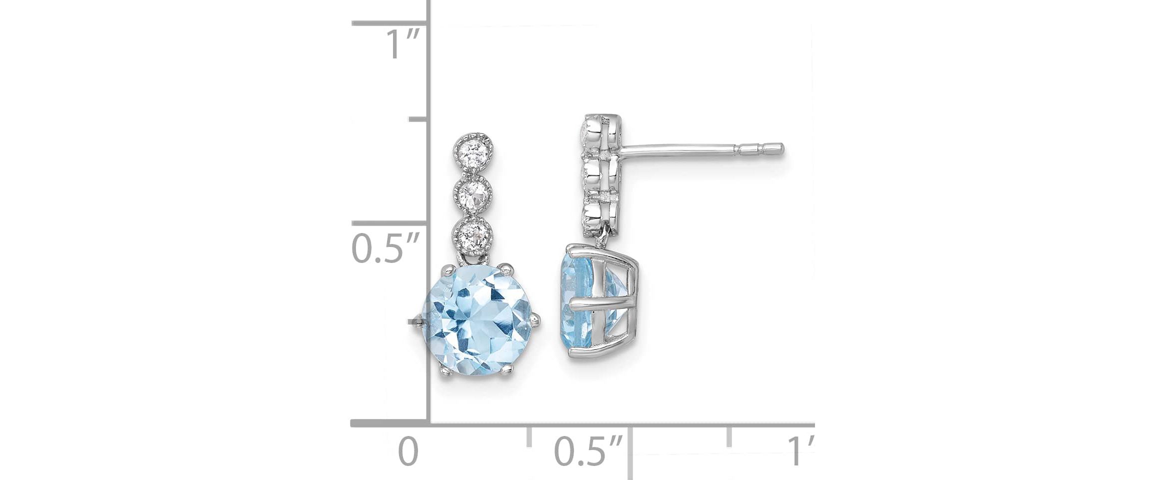 3.06 ct. t.w. Blue Topaz and 1/5 ct. t.w. White Topaz Polished Post Dangle Earrings in Rhodium-plated Sterling Silver