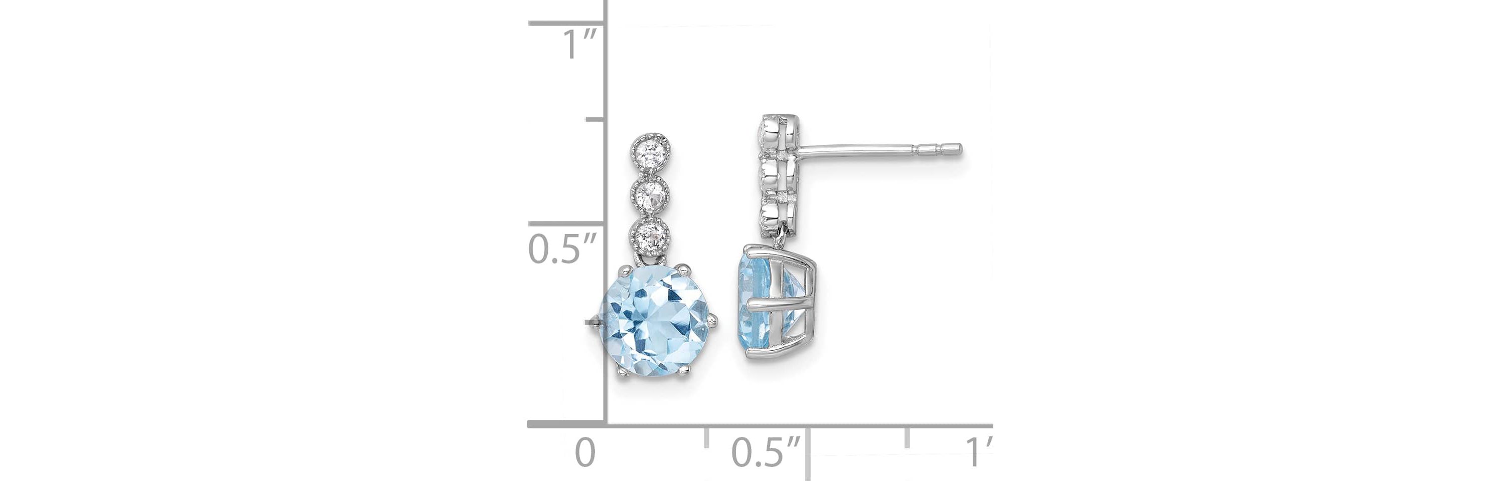 3.06 ct. t.w. Blue Topaz and 1/5 ct. t.w. White Topaz Polished Post Dangle Earrings in Rhodium-plated Sterling Silver