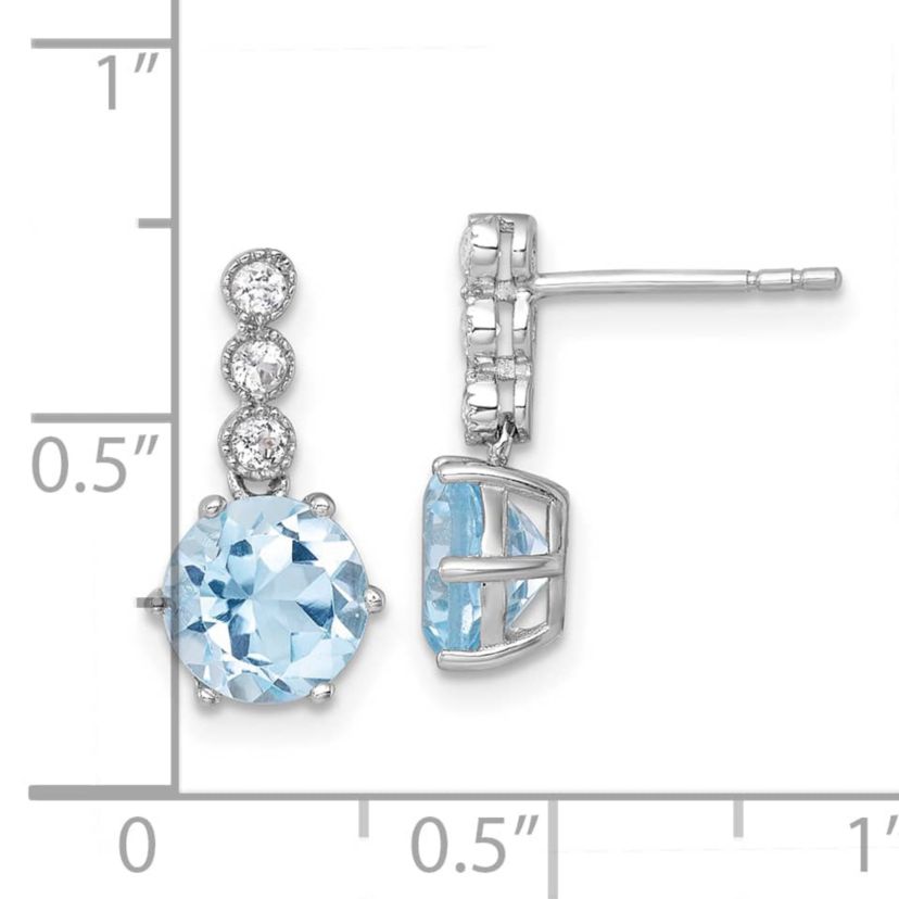 3.06 ct. t.w. Blue Topaz and 1/5 ct. t.w. White Topaz Polished Post Dangle Earrings in Rhodium-plated Sterling Silver