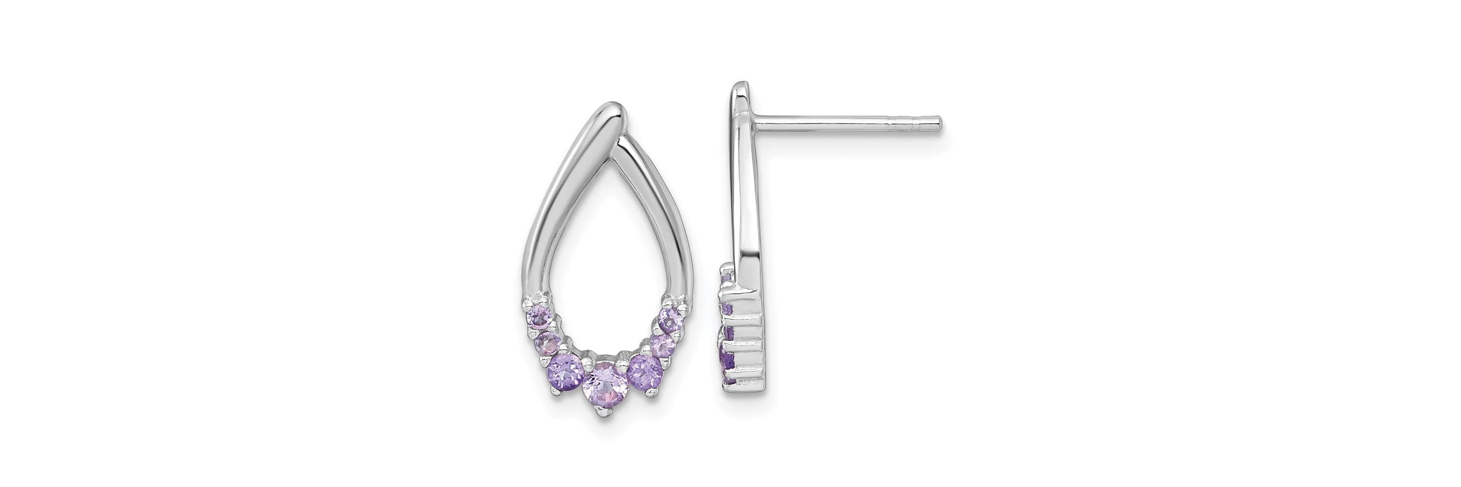 1/3 ct. t.w. Amethyst Polished Teardrop Post Earrings in Rhodium-plated Sterling Silver