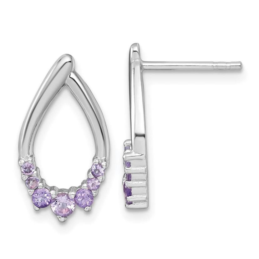 1/3 ct. t.w. Amethyst Polished Teardrop Post Earrings in Rhodium-plated Sterling Silver