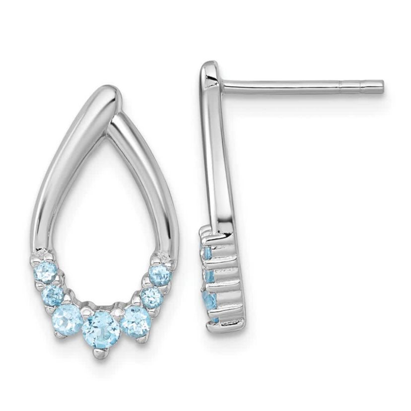 3/8 ct. t.w. Blue Topaz Polished Teardrop Post Earrings in Rhodium-plated Sterling Silver
