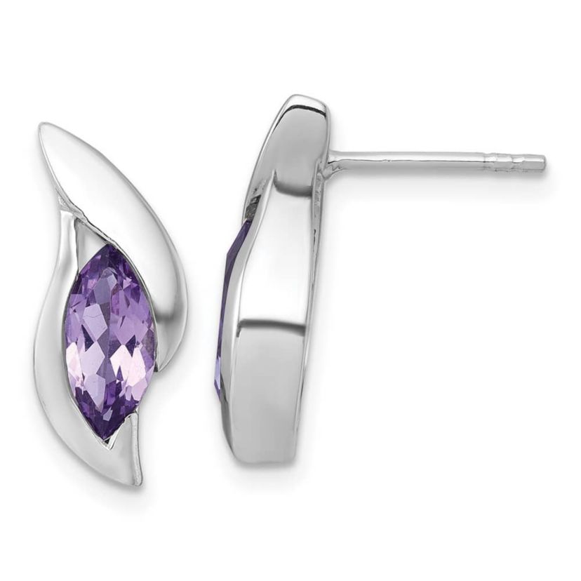 2 ct. t.w. Amethyst Polished Drop Post Earrings in Rhodium-plated Sterling Silver