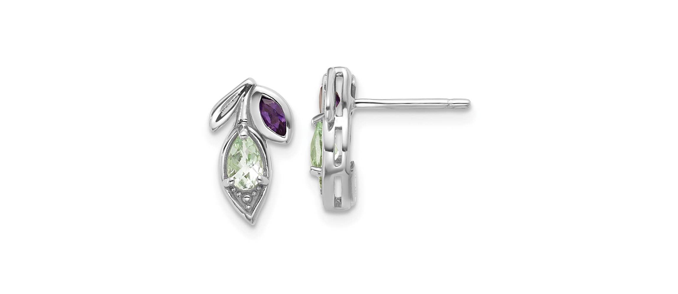 1/3 ct. t.w. Amethyst and 1/6 ct. t.w. Quartz Flower Post Earrings in Rhodium-plated Sterling Silver