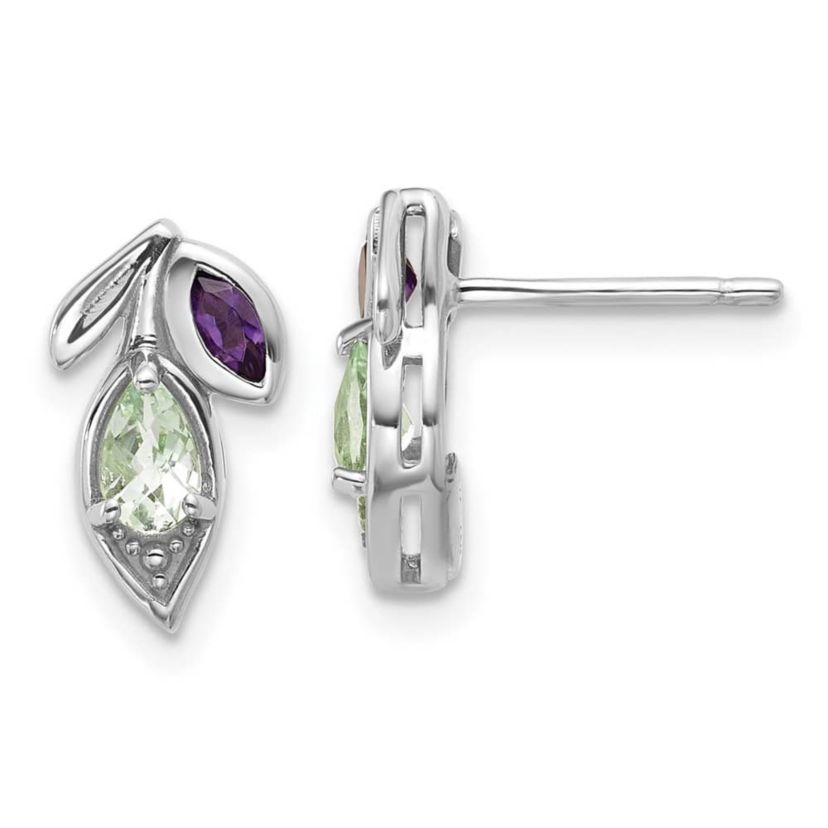 1/3 ct. t.w. Amethyst and 1/6 ct. t.w. Quartz Flower Post Earrings in Rhodium-plated Sterling Silver