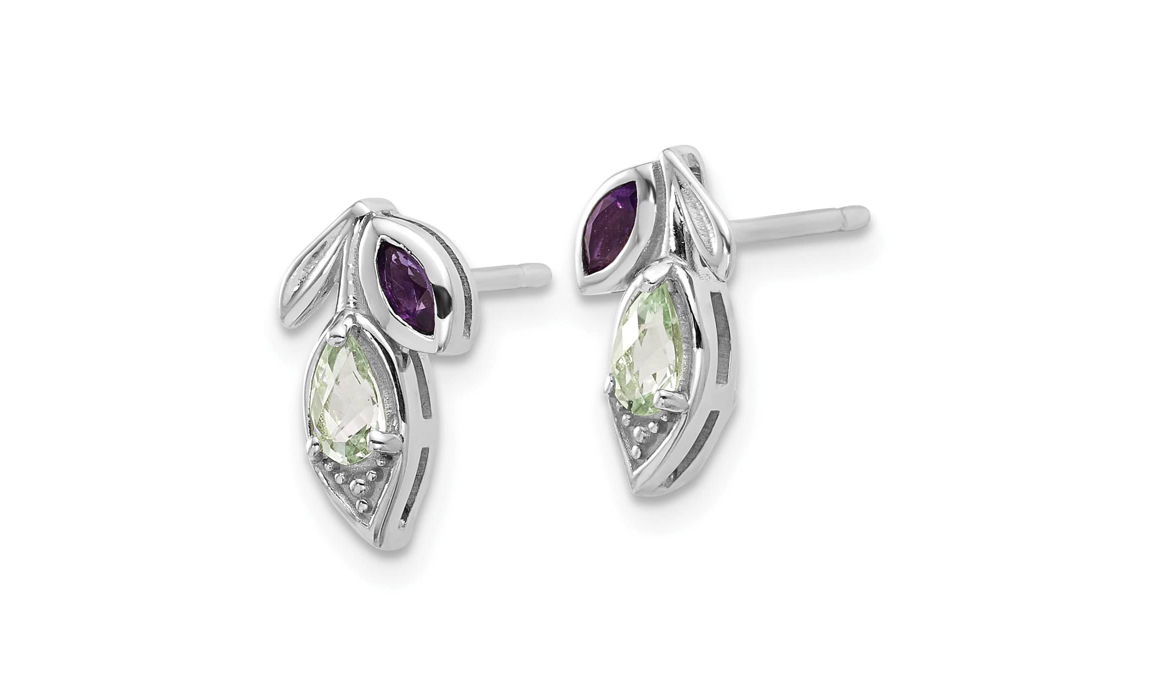 1/3 ct. t.w. Amethyst and 1/6 ct. t.w. Quartz Flower Post Earrings in Rhodium-plated Sterling Silver