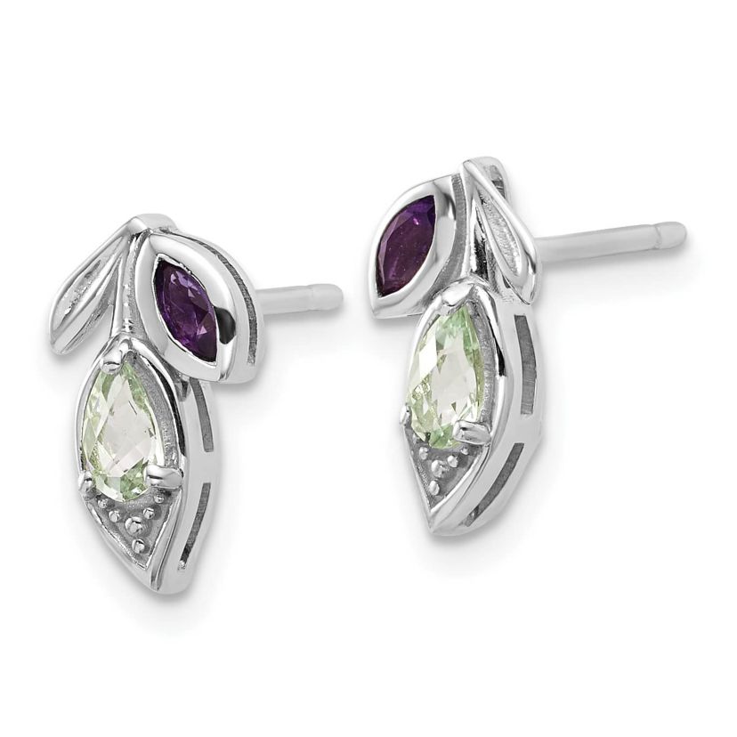 1/3 ct. t.w. Amethyst and 1/6 ct. t.w. Quartz Flower Post Earrings in Rhodium-plated Sterling Silver