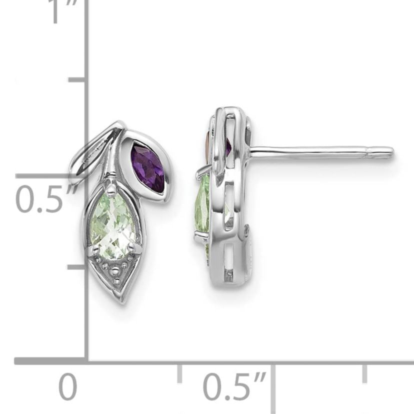 1/3 ct. t.w. Amethyst and 1/6 ct. t.w. Quartz Flower Post Earrings in Rhodium-plated Sterling Silver