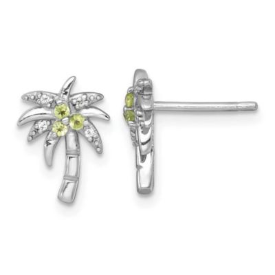 Belk & Co 1/10 ct. t.w. Peridot and 0.04 ct. t.w. White Topaz Polished Palm Tree Post Earrings in Rhodium-plated Sterling Silver