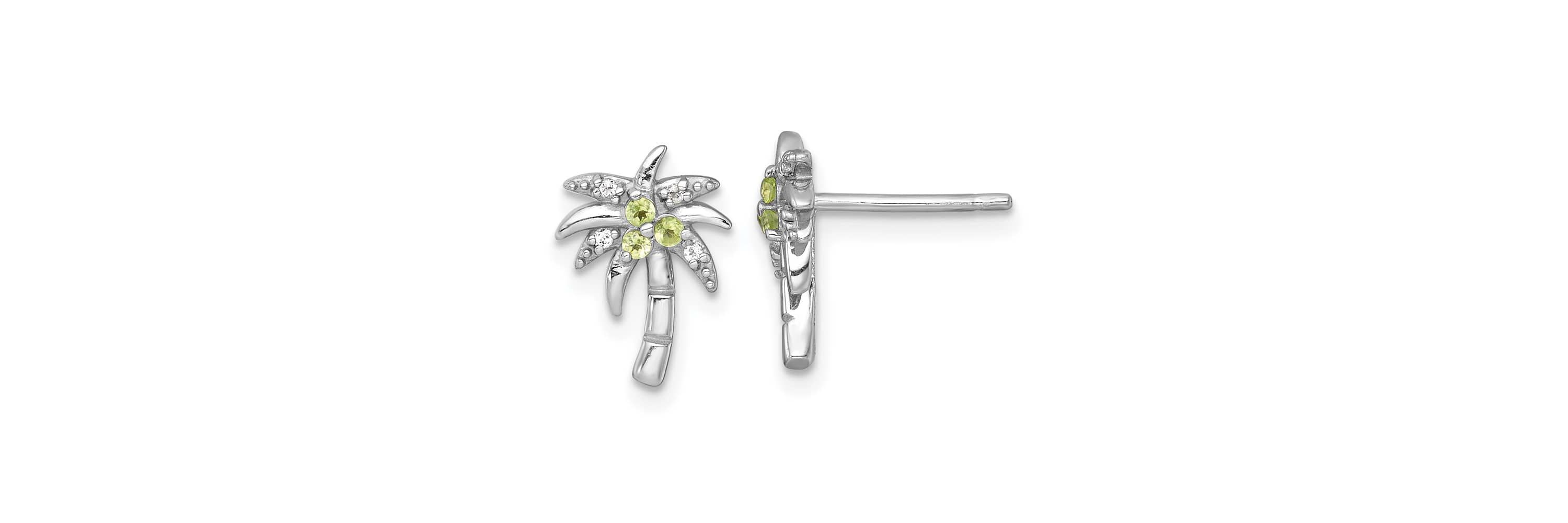 1/10 ct. t.w. Peridot and 0.04 ct. t.w. White Topaz Polished Palm Tree Post Earrings in Rhodium-plated Sterling Silver