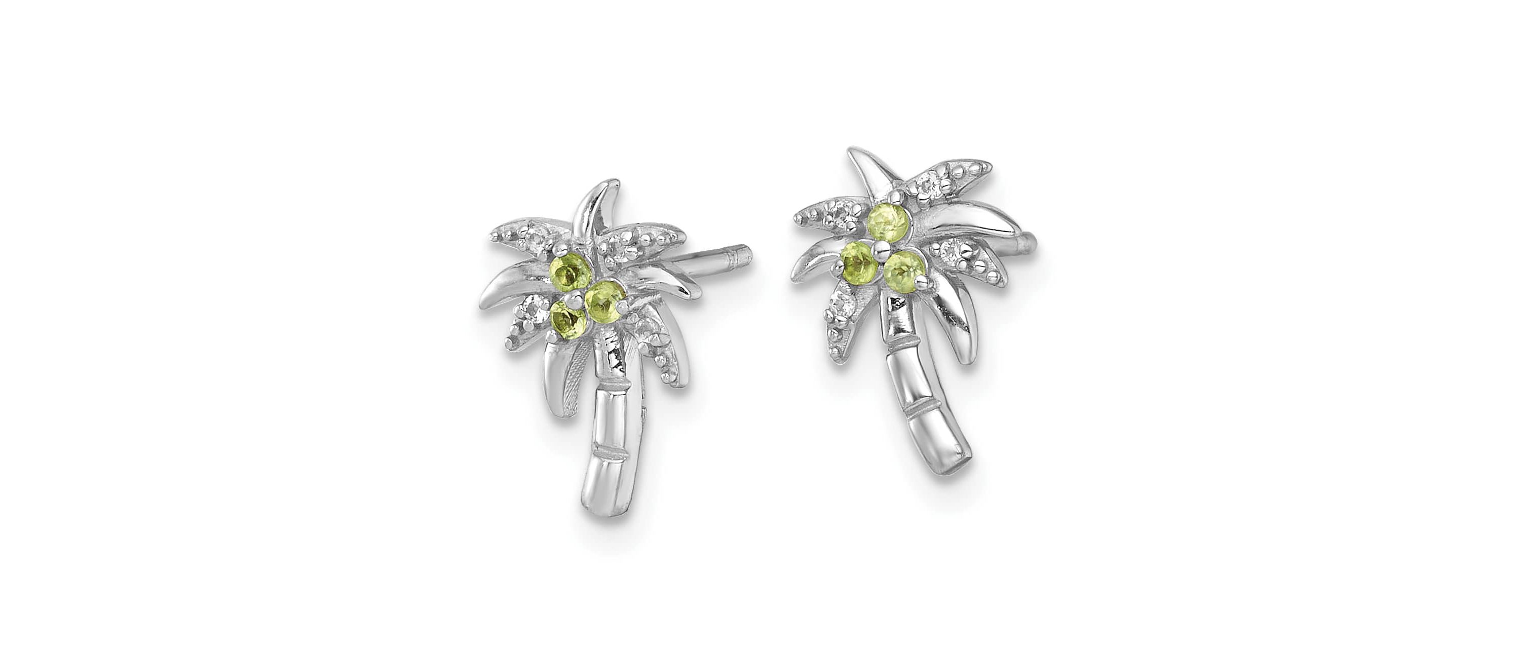 1/10 ct. t.w. Peridot and 0.04 ct. t.w. White Topaz Polished Palm Tree Post Earrings in Rhodium-plated Sterling Silver