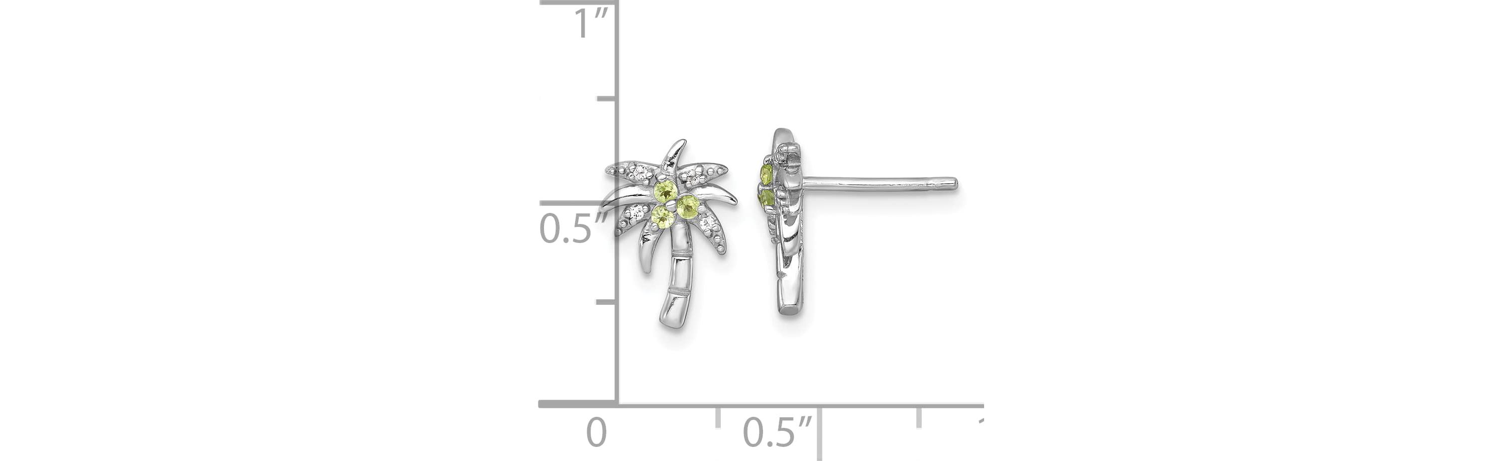 1/10 ct. t.w. Peridot and 0.04 ct. t.w. White Topaz Polished Palm Tree Post Earrings in Rhodium-plated Sterling Silver
