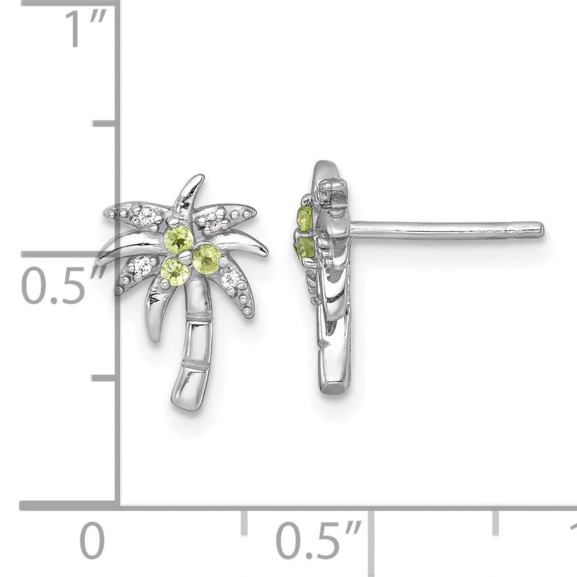 1/10 ct. t.w. Peridot and 0.04 ct. t.w. White Topaz Polished Palm Tree Post Earrings in Rhodium-plated Sterling Silver
