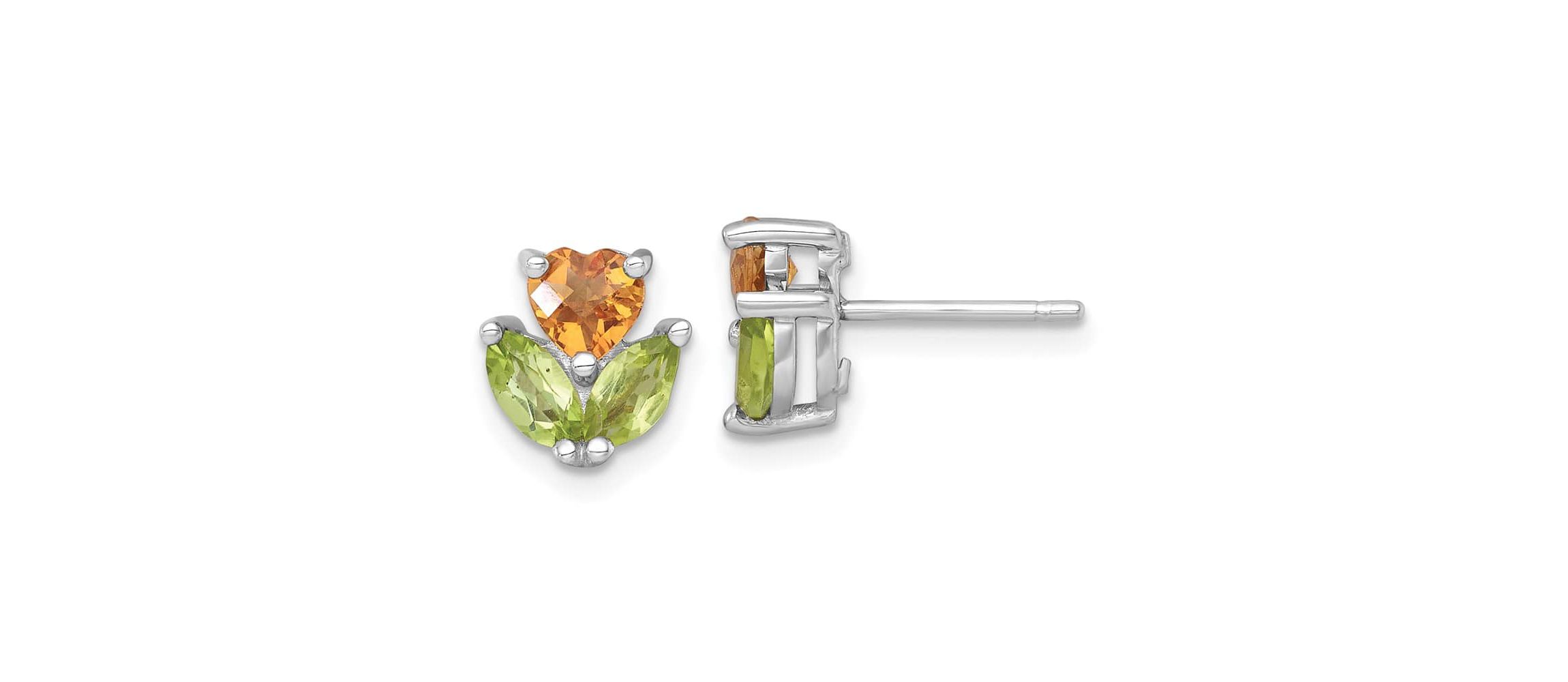 1/2 ct. t.w. Peridot and 1/3 ct. t.w. Citrine Flower Post Earrings in Rhodium-plated Sterling Silver