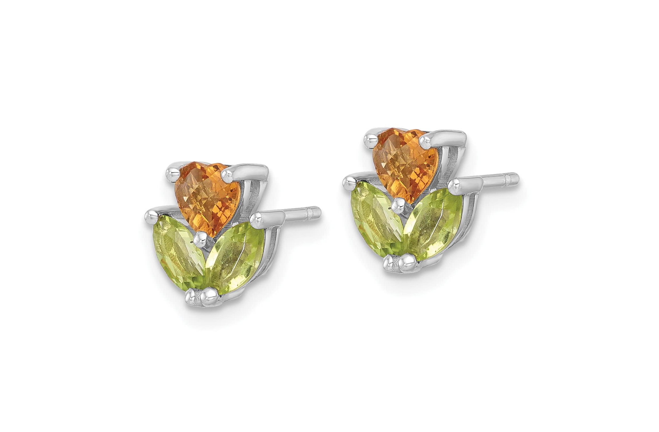 1/2 ct. t.w. Peridot and 1/3 ct. t.w. Citrine Flower Post Earrings in Rhodium-plated Sterling Silver