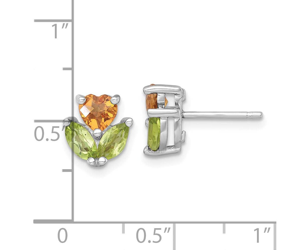 1/2 ct. t.w. Peridot and 1/3 ct. t.w. Citrine Flower Post Earrings in Rhodium-plated Sterling Silver