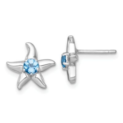 Belk & Co 1/2 ct. t.w. Blue Topaz Starfish Post Earrings in Rhodium-plated Sterling Silver, White