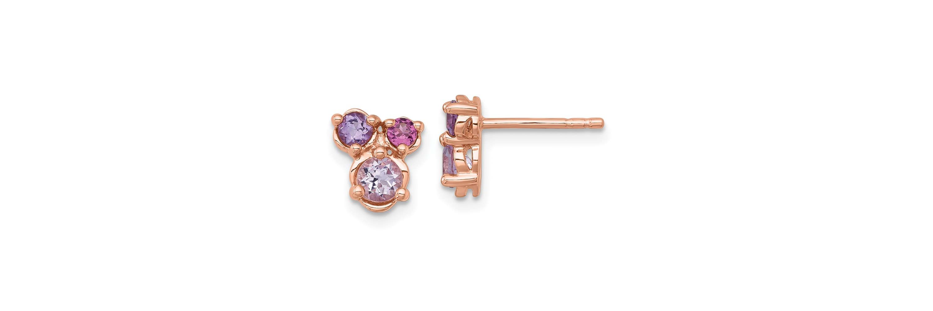 1/6 ct. t.w. Amethyst, 1/6 ct. t.w. Rhodolite Garnet and 1/4 ct. t.w. Quartz Post Earrings in Rose Gold-plated Sterling Silver