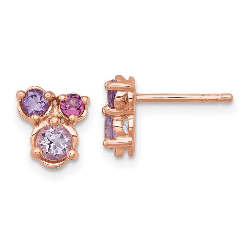 1/6 ct. t.w. Amethyst, 1/6 ct. t.w. Rhodolite Garnet and 1/4 ct. t.w. Quartz Post Earrings in Rose Gold-plated Sterling Silver