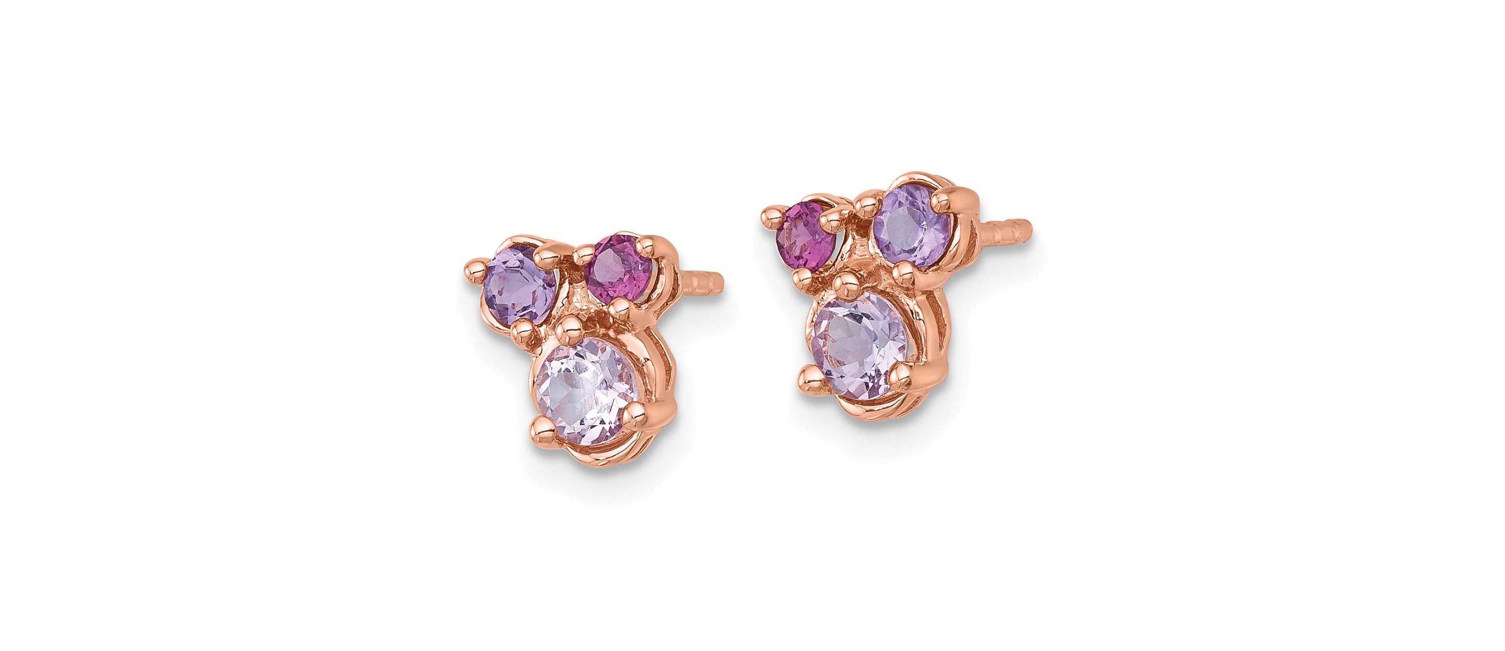 1/6 ct. t.w. Amethyst, 1/6 ct. t.w. Rhodolite Garnet and 1/4 ct. t.w. Quartz Post Earrings in Rose Gold-plated Sterling Silver