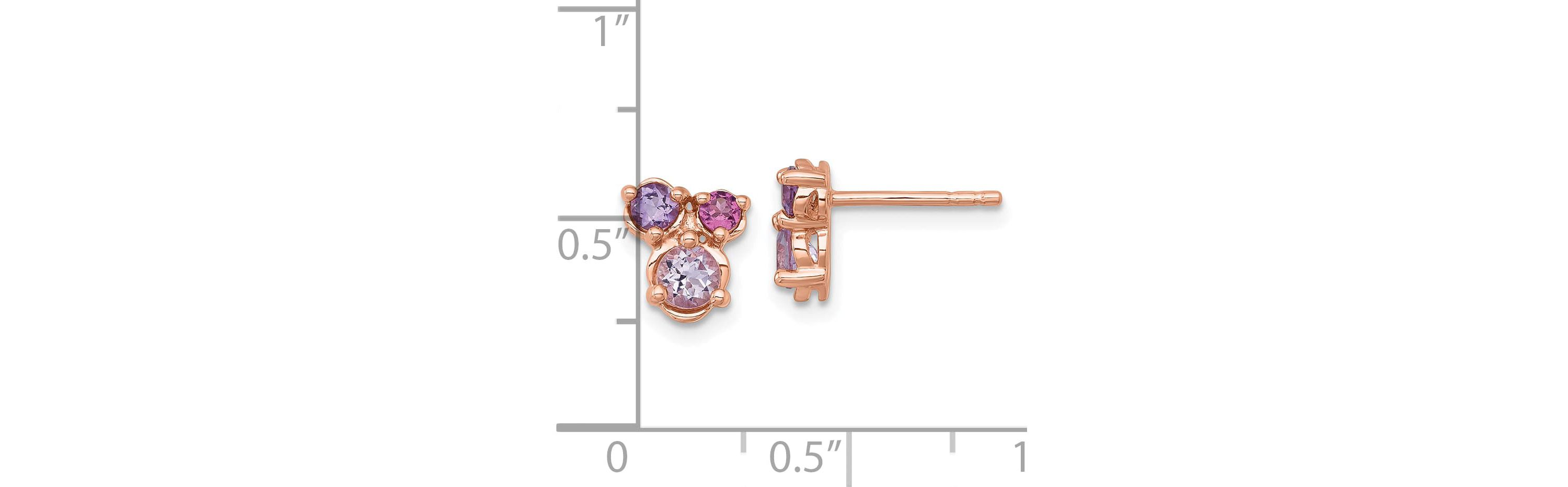 1/6 ct. t.w. Amethyst, 1/6 ct. t.w. Rhodolite Garnet and 1/4 ct. t.w. Quartz Post Earrings in Rose Gold-plated Sterling Silver