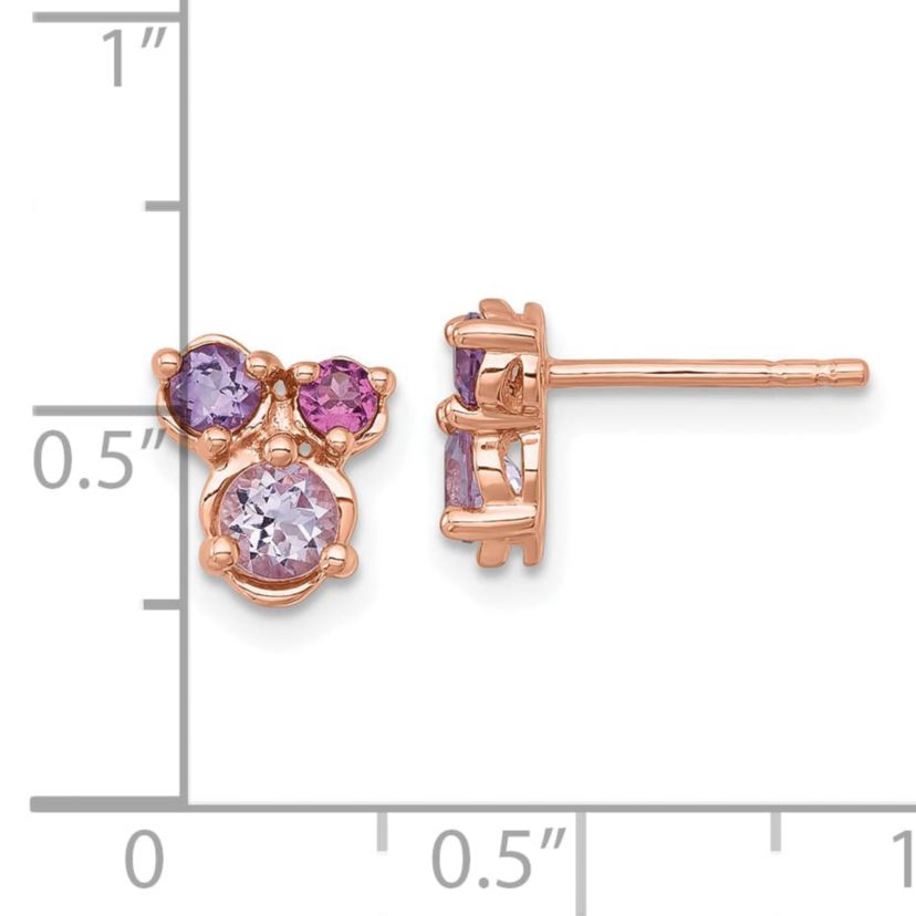1/6 ct. t.w. Amethyst, 1/6 ct. t.w. Rhodolite Garnet and 1/4 ct. t.w. Quartz Post Earrings in Rose Gold-plated Sterling Silver