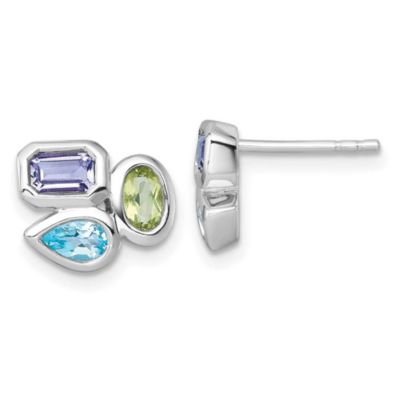 Belk & Co 1/2 ct. t.w. Amethyst, 3/8 ct. t.w. Blue Topaz and 3/8 ct. t.w. Peridot Polished Post Earrings in Rhodium-plated Sterling Silver
