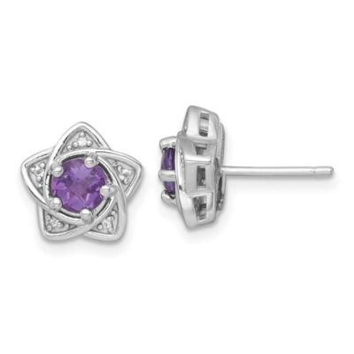 Belk & Co 3/4 ct. t.w. Amethyst and 1/2 ct. t.w. White Topaz Polished Star Post Earrings in Rhodium-plated Sterling Silver