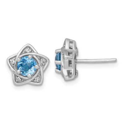 Belk & Co 1.07 ct. t.w. Blue Topaz and 1/2 ct. t.w. White Topaz Polished Star Post Earrings in Rhodium-plated Sterling Silver