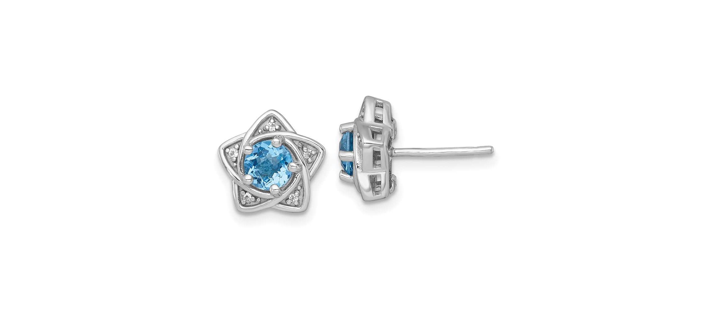 1.07 ct. t.w. Blue Topaz and 1/2 ct. t.w. White Topaz Polished Star Post Earrings in Rhodium-plated Sterling Silver